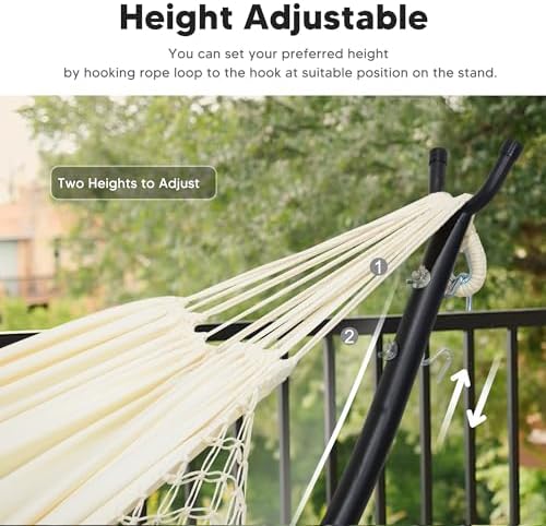 SUNCREAT Portable Outdoor Hammock with Stand Included, Double Hammock with Tassel for Outside, Beige