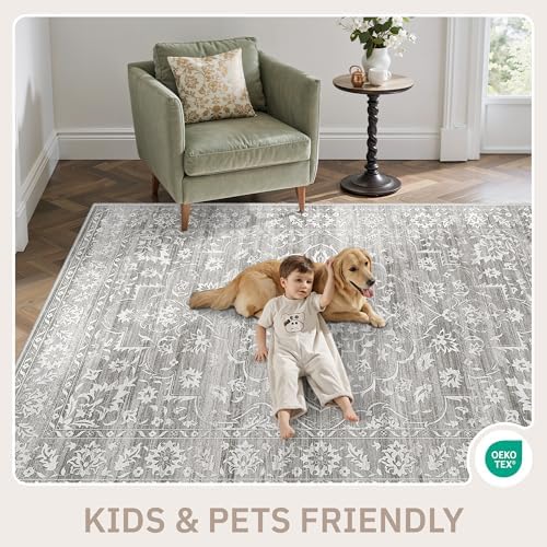 Soalmost 9x12 Area Rugs for Living Room, Washable Neutral Soft Rug Grey