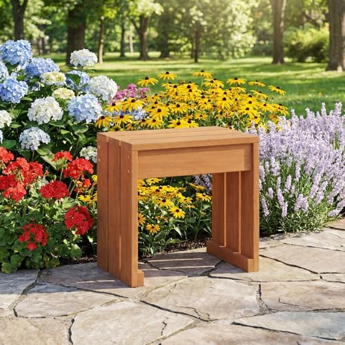 Tangkula Small Wood Outdoor Bench, Patio Backless Bench, 18" Garden Bench