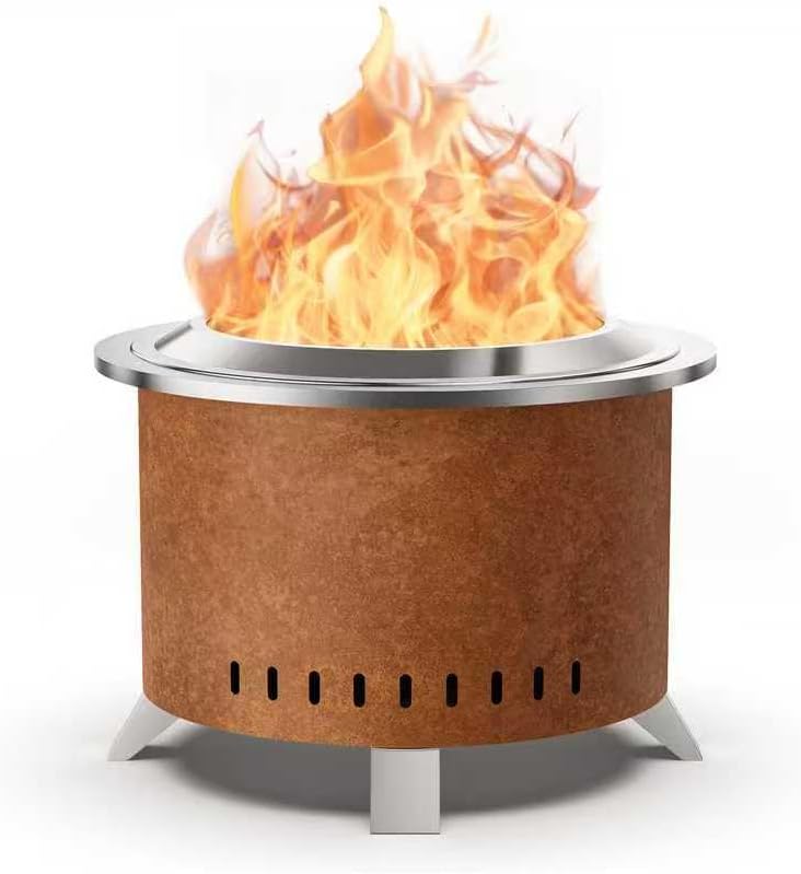 Verdeluxe 22 Inch Smokeless Fire Pit Stainless Steel Firepit with Cover