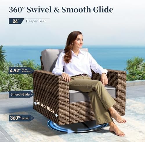SUNSHINE VALLEY 5-Piece Wicker Patio Furniture Set with Wide Arm, Grey