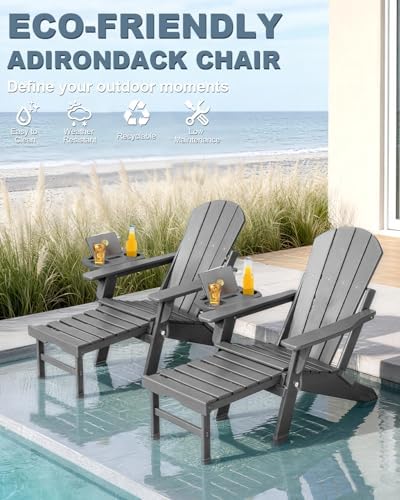 NAVINE Adjustable Adirondack Chair Set of 2 with Retractable Ottoman