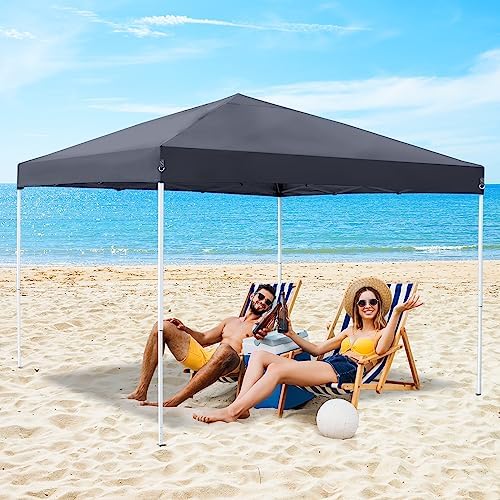 LEMY 10 x 10 FT Pop-Up Foldable Canopy Tent Pre-Assembled Adjustable Lightweight Heights Instant Waterproof Shelter with Wheeled Carry Bag (Grey)