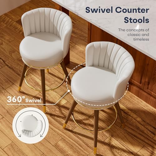 SeekFancy 24 Inch White Leather Swivel Counter Bar Stools Set of 2