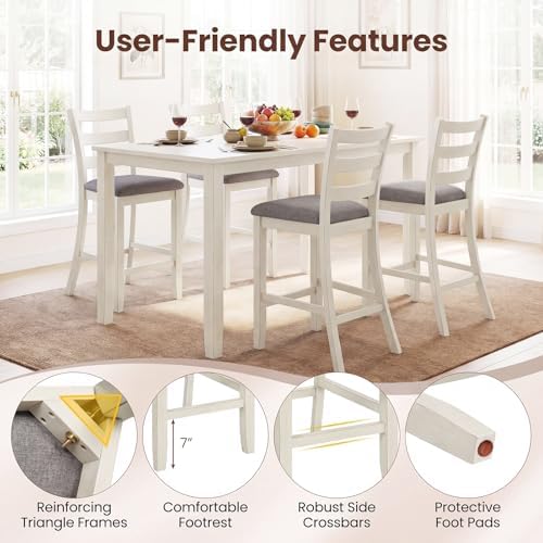 COSTWAY Set of 2 Counter Height Bar Stools with Solid Rubber Wood Frame