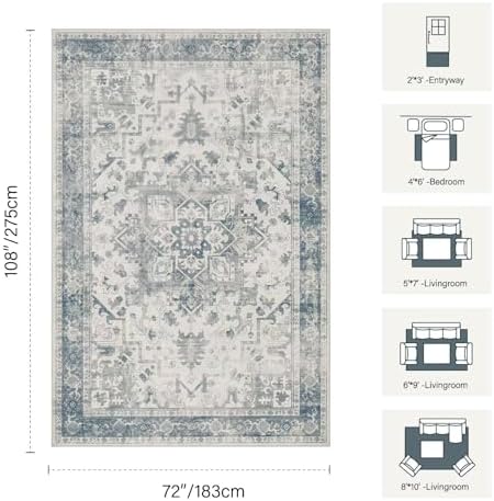 Rugxara 6x9 Washable Area Rug for Living Room,Light Blue Grey