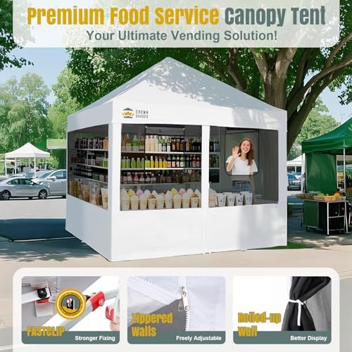 CROWN SHADES 10x10 Pop Up Canopy, Food Tents for Outdoor Serving, White