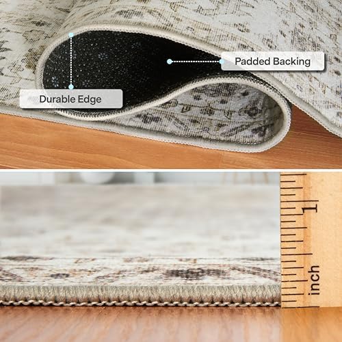ReaLife Rugs Machine Washable Area Rug Runner - Living Room Bedroom Bathroom Kitchen Entryway Office - Padded Low Pile Stain Resistant Premium - Boho Farmhouse Vintage - Joy - Beige Ivory 2'6" x 6'