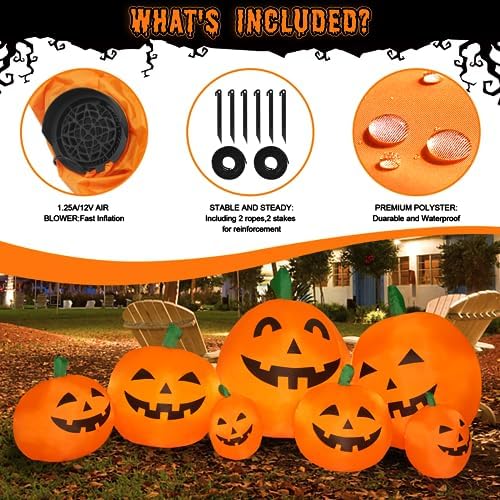 7.5 FT Inflatable Pumpkin Halloween Decorations, Halloween Blow Up Yard Decoration Clearance with LED Lights Built-in Front Yard, Porch, Lawm or Halloween Party Indoor Outdoor