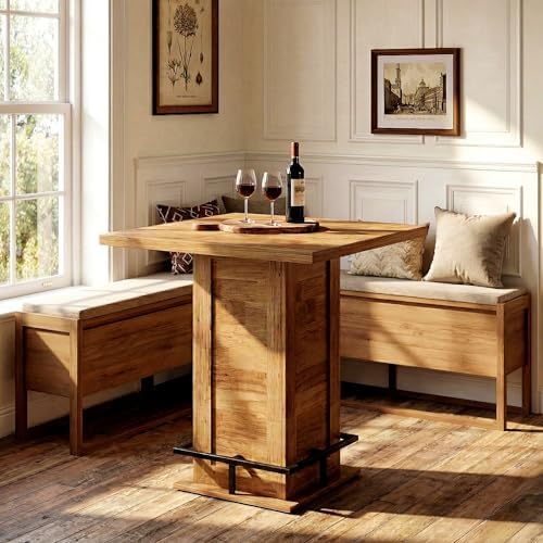Tribesigns Square Bar Height Table, 39.4" H Counter Height Pub Table, High Top Kitchen Bar Table with Footrest, for Dining Room, Kitchen, Restaurant, Cafe, Pub, Rustic Brown