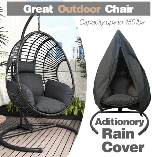 Oversized Hanging Egg Chair with Stand Outdoor Wicker Swing Chair Comfy Hammock Egg Shaped Chair 400lbs Capacity for Patio, Garden and Balcony