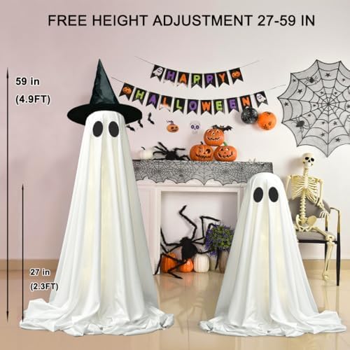 2packs Halloween Decorations Outdoor,Halloweens Party Decoration Indoor,Light Up Spooky Ghost with Remote Control String Lights,Halloween-Ghost for Yards Porches Gardens Lawn