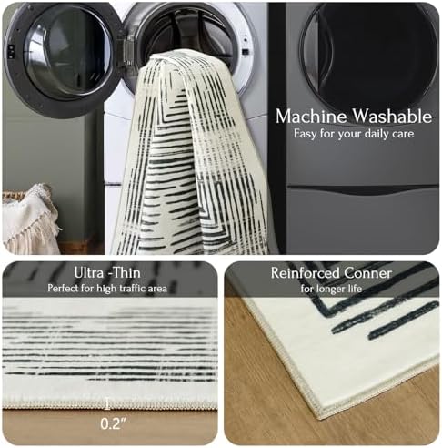BLISSA Washable 5x8 Area Rug - Black White Throw Rugs for Living Room