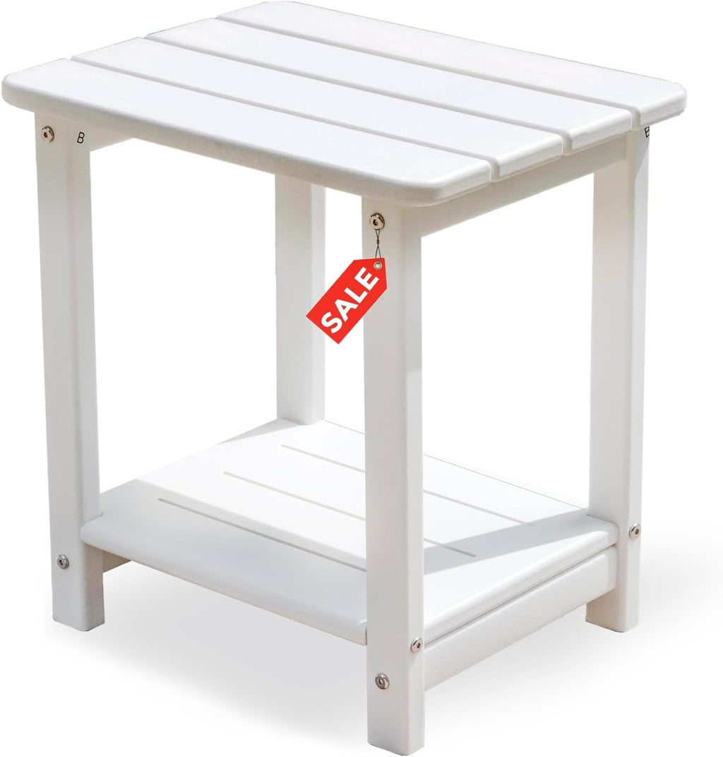 Adirondack Square Outdoor Side Table,2-Tier Storage Patio Side Table with Weatherproof HDPE Material Low