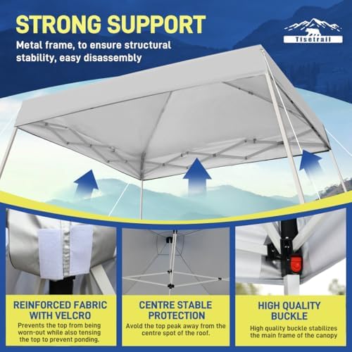 10x10ft Pop Up Canopy Tent - Instant Shelter, Easy Outdoor Sun Shade for Events, Parties, Camping, Portable Outdoor Canopies, Silver Coated Top UPF 50+, 4 Weight Bags - White