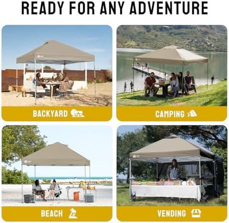 CROWN SHADES 10x10 Pop Up Canopy Tent with One Push Setup, Beige