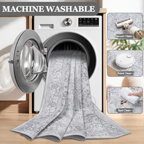 8x10 Washable Area Rugs for Living Room Grey Non-Slip Rug