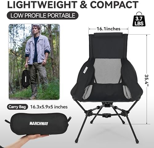 MARCHWAY Lightweight High Back Folding Camping Chair with Head Support