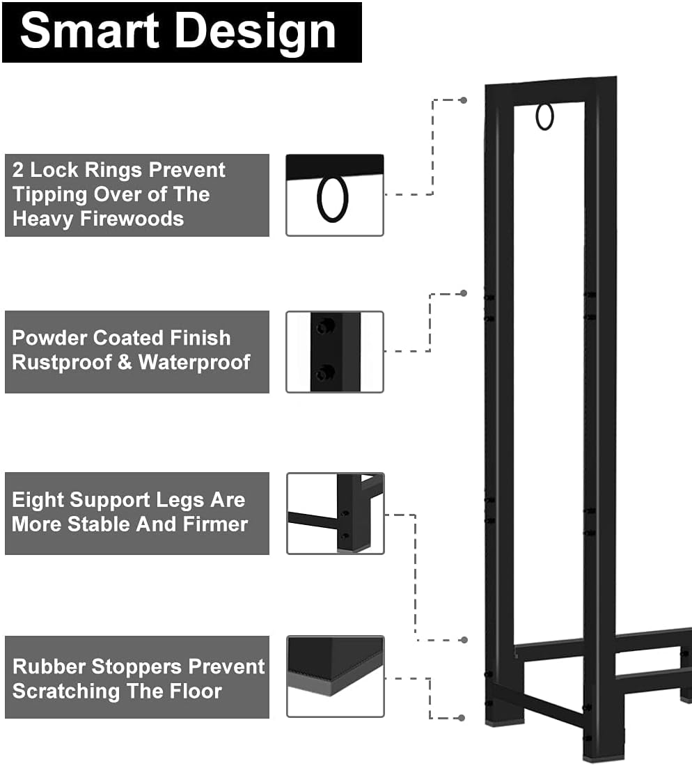 koutemie 4ft outdoor firewood rack holder for fireplace showing dimensions