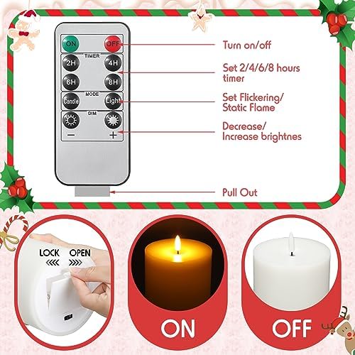 Retisee 3 Pcs White 6/8/12 Icnhes Flameless LED Candles with Remote and 2/4/8h Timer Battery Operated Wax Flickering Candles for Wedding, Christmas, Church, Chapel, Memorial and Meditation Decor