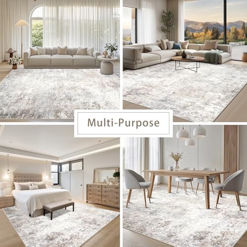 Beige Grey Washable Rugs 8x10 Area Rugs for Living Room,Bedroom,Dining Room