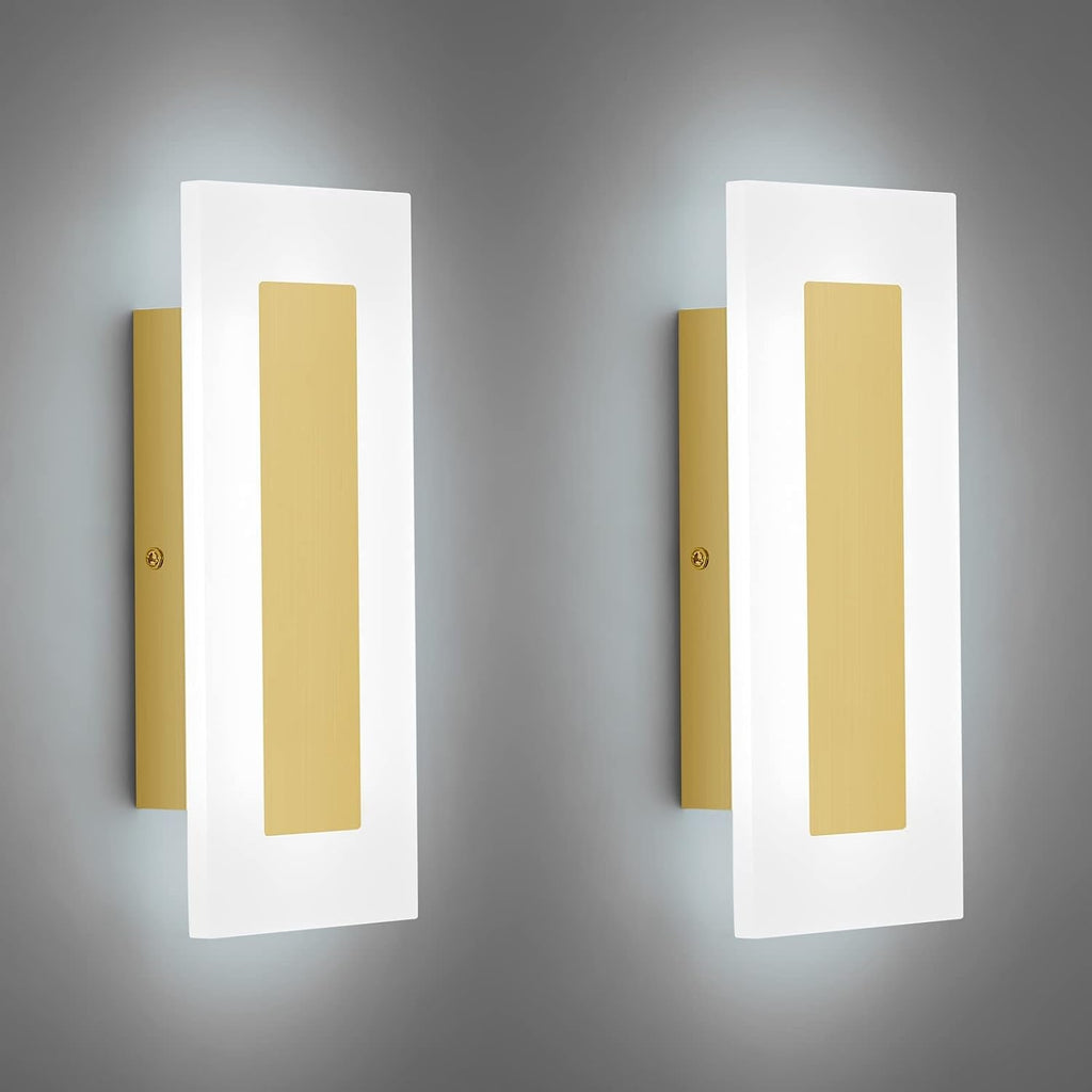 LMQNINE Modern LED Acrylic Gold Wall Sconce White Light 6000K for Bedroom Corridor Stairs Bathroom Indoor Lighting Fixture Lamps Home Room Decor (2- Pack)…