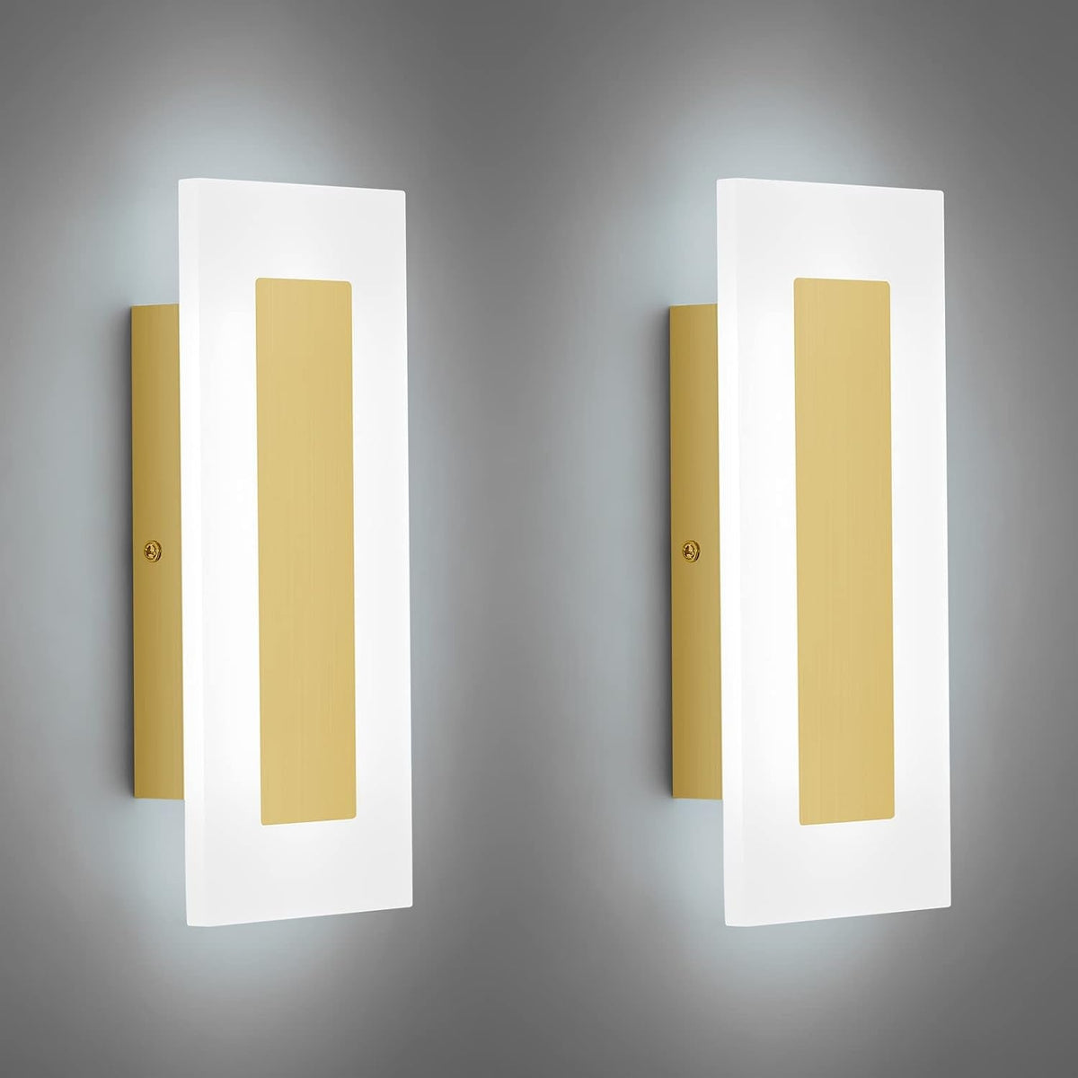 LMQNINE Modern LED Acrylic Gold Wall Sconce White Light 6000K for Bedroom Corridor Stairs Bathroom Indoor Lighting Fixture Lamps Home Room Decor (2- Pack)…