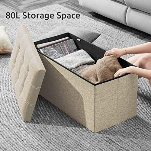 YOUDENOVA Ottoman with Storage, 30" Storage Ottoman Bench, Linen Beige