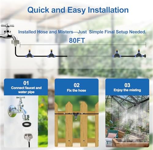 Pre-Assembled Misters for Outside Patio,Outdoor Misting System,80FT|24M.