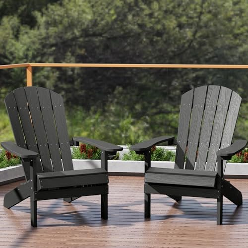YEFU Adirondack Chairs Set of 6 with Cup Holder, Weather Resistant, Black