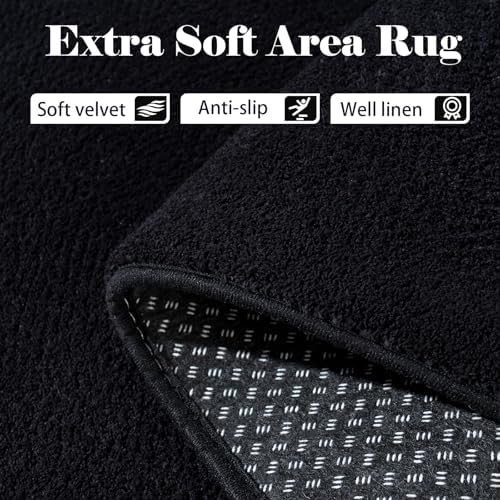 Large Area Rugs for Living Room Bedroom 6x9 Black Rug Ultra Soft