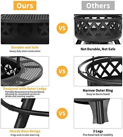 Hykolity 35 Inch Fire Pit with 2 Cooking Grate & Charcoal Pan, Outdoor Wood Burning BBQ Grill Firepit Bowl with Cover Lid, Steel Round Table for Backyard Bonfire Patio Picnic