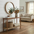 Calais Solid Wood Console Table with Woven Storage Shelf, Chestnut, 48 Inch
