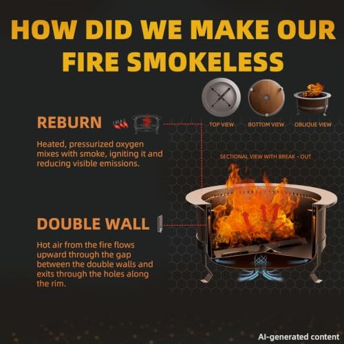 27 Inch Smokeless Wood-Burning Fire Pit, Aged Rust-Look Finish