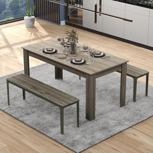 LDAILY Dining Table, Modern Dining Room Table for 4-6 People, Heavy Duty Legs, Spacious Desktop, 63" Rectangular Farmhouse Kitchen Table for Home Office, Living Room, Restaurant (Oak)