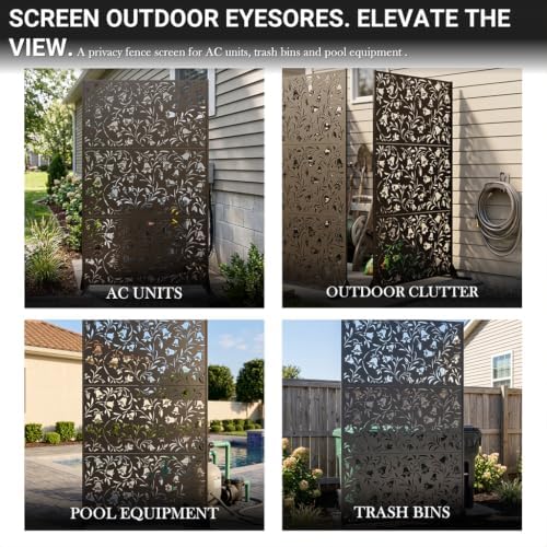 72" Outdoor Privacy Screen, Decorative Metal Privacy Fence Panels