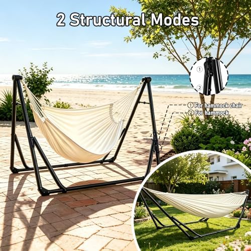 2-in-1 Hammock Chair, Foldable Steel Stand Indoor Outdoor Swing Bag