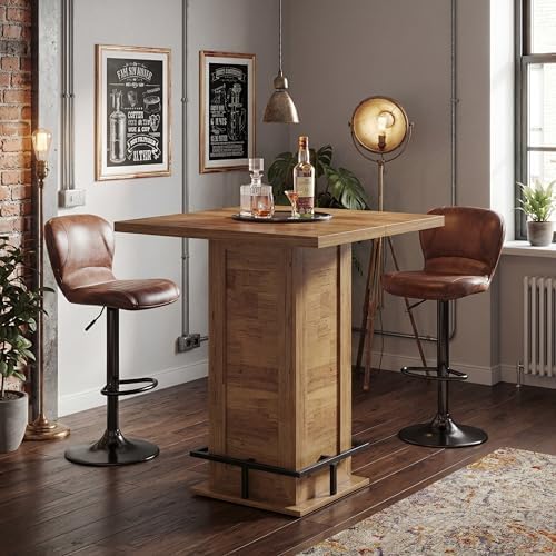 Tribesigns Square Bar Height Table, 39.4" H Counter Height Pub Table, High Top Kitchen Bar Table with Footrest, for Dining Room, Kitchen, Restaurant, Cafe, Pub, Rustic Brown