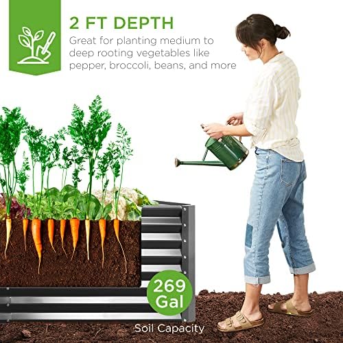 Best Choice Products 6x3x2ft Outdoor Metal Raised Garden Bed, Deep Root Box Planter for Vegetables, Flowers, Herbs, 269 Gallon Capacity, 100% Non Toxic Materials - Gray