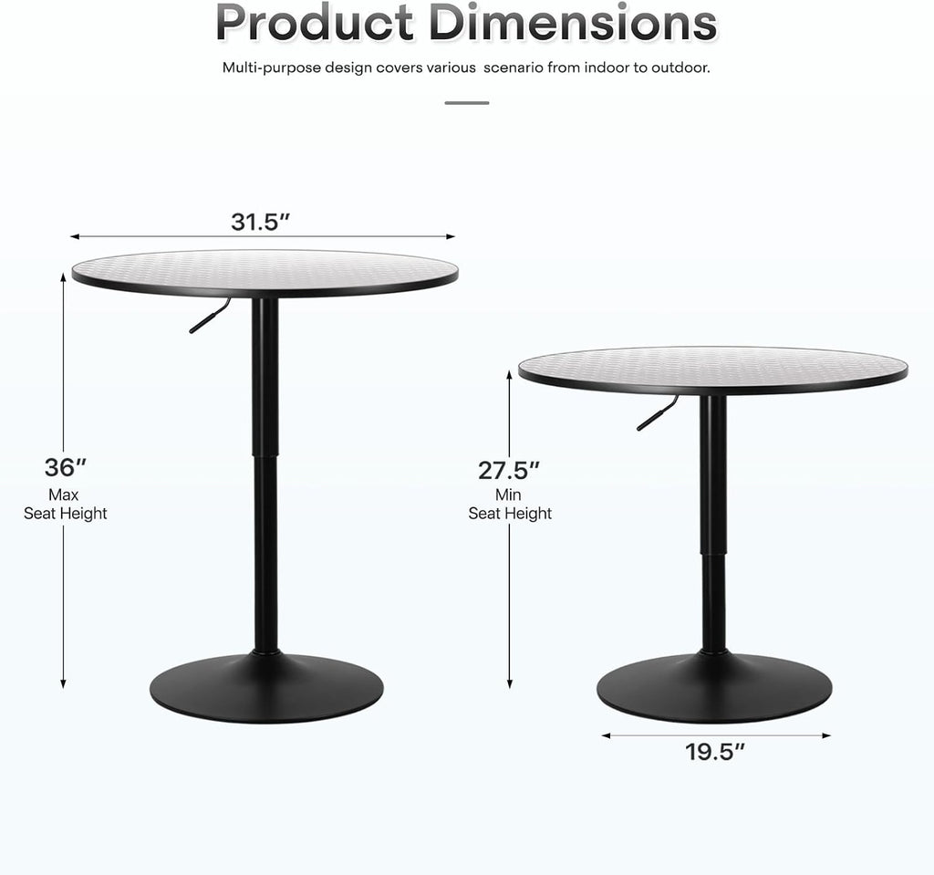 Athena Collection Bar Table Modern Round Cocktail Table Height Adjustable, Tall Bistro Pub Table with Sturdy Base, Suitable for Home, Kitchen, Pub, Restaurant, Silver