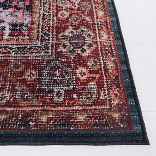 SAFAVIEH Washable Rug Tucson Collection - 8' x 10', Rust & Green, Slip Resistant & Easy to Clean, Ideal for Living Room, Bedroom, Dining Space (TSN114P)