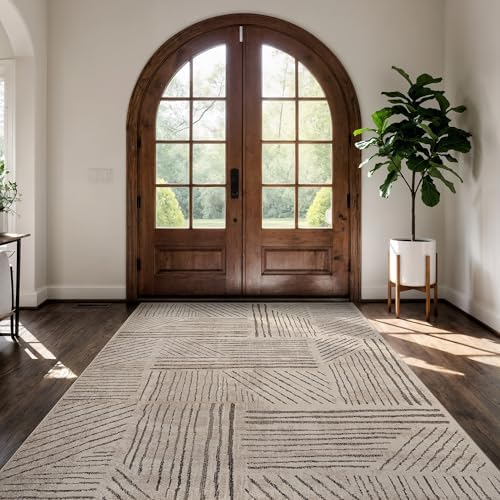 Rugshop Modern High-Low Patchwork Geometric Area Rug Cream 7'10" x 10'