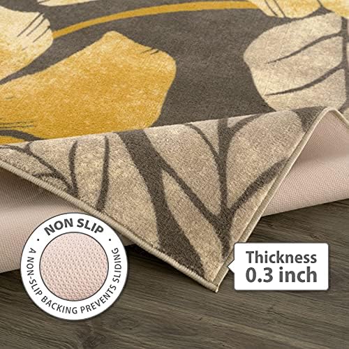 CAMILSON Solana Modern Floral 5x7 Area Rugs Non-Skid (Non-Slip) Rubber Backing Yellow - Brown Flowers Indoor Rug (5 x 7, Yellow Brown)