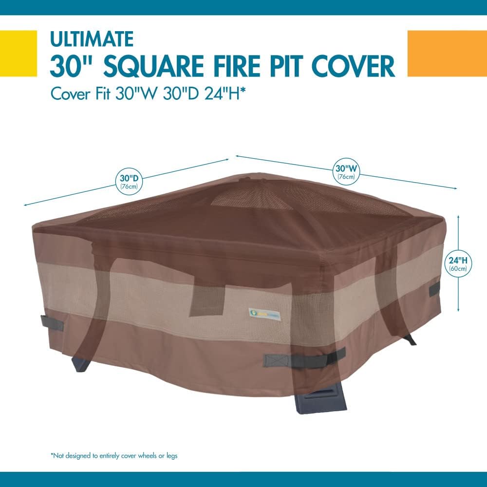 DUCKCOVERS Ultimate Waterproof 32 Inch Square Fire Pit Cover, Patio Furniture Covers