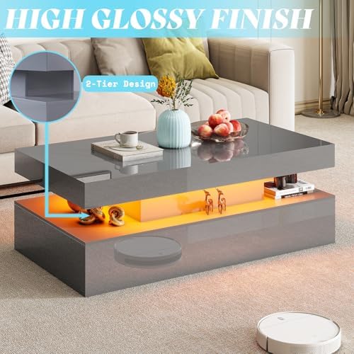 AMERLIFE 3-Piece High Gloss Coffee Table Set with LED Lights