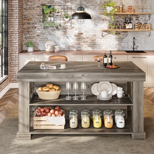 Tribesigns Rectangular Bar Table, High Top Pub Table with 3 Shelves