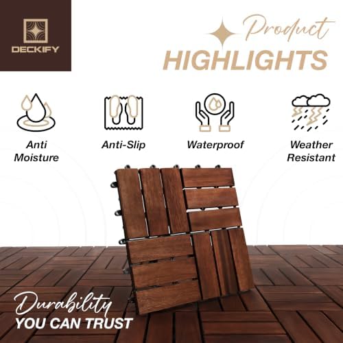 Acacia Wood Interlocking Deck Tiles Outdoor Flooring for Patio, Balcony