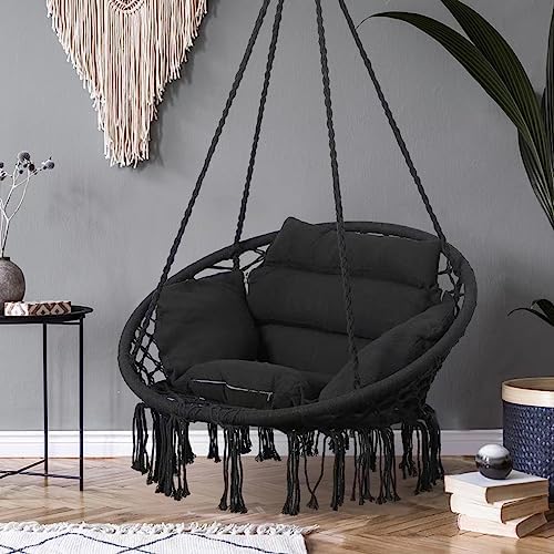Goutime Hammock Swing Chair Macrame Boho Hanging Chairs Black