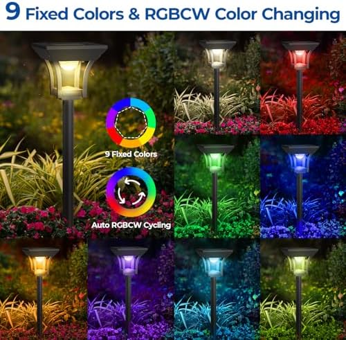 CINOTON RGBCW Solar Pathway Lights Outdoor, 3 Lighting Modes, 12 Pack
