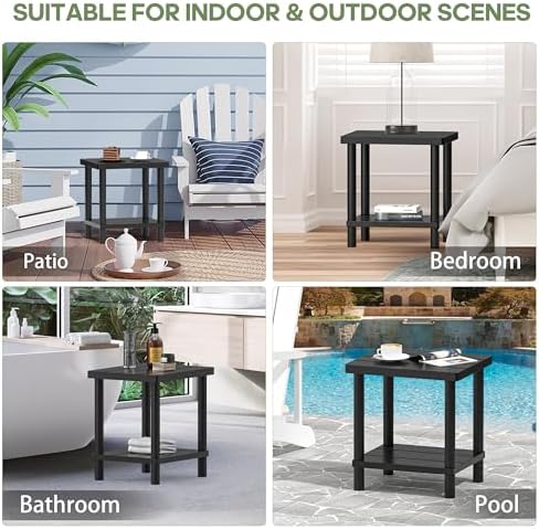 Outdoor Side Table with 2-Tier, Bamboo Small Patio Adirondack Tables